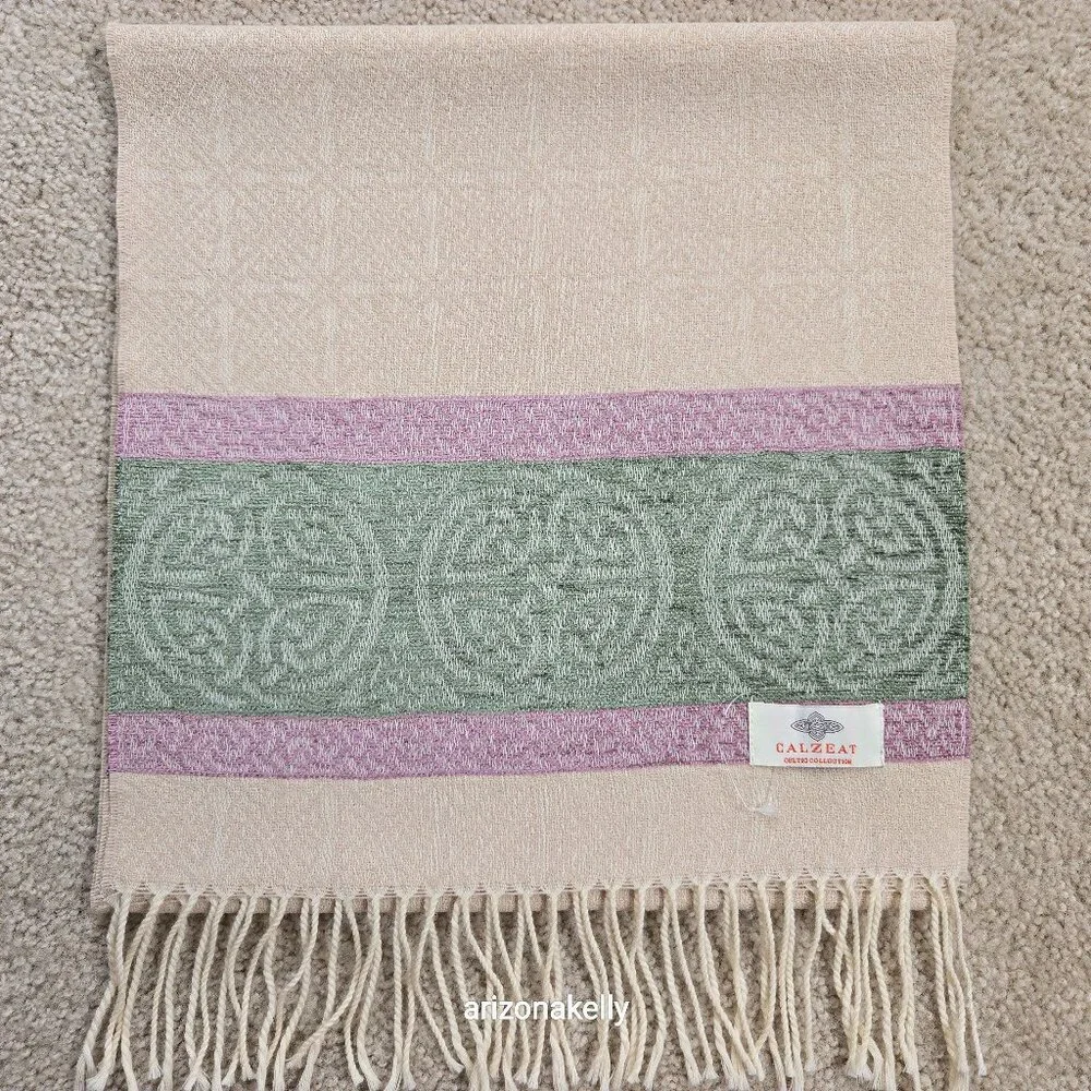 NEW Calzeat Celtic Knot Scarf Green & Purple